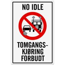 Forbudsskilt: "No Idle – Tomgangskjøring forbudt", aluminium, 50 x 70 cm
