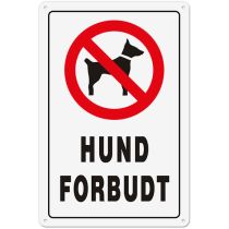 Forbudsskilt: "Hund forbudt", metall, 20 x 30 cm