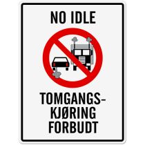 Forbudsskilt: "No Idle – Tomgangskjøring forbudt", aluminium, 30 x 40 cm