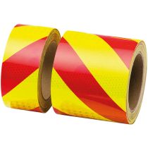 Reflekterende varslingstape, 10 meter, klasse 3, rød/gul