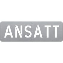 Sjablong: "Ansatt", aluminium, 135 x 30 cm