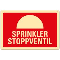 Brannskilt: "Sprinkler stoppventil", metall, 30 x 20 cm