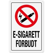 Forbudsskilt: "E-sigarett forbudt", metall, 20 x 30 cm