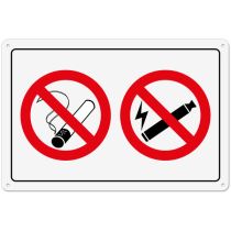 Forbudsskilt: "E-sigarett & røyking forbudt", metall, 30 x 20 cm