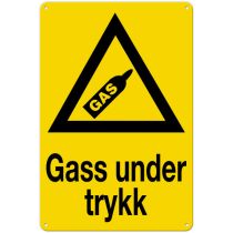 Fareskilt: "Gass under Trykk", metall, 20 x 30 cm