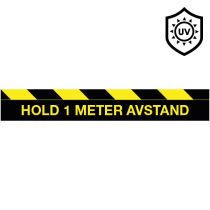Gulvfolie: "Hold 1 meter avstand", 150 x 1000 mm, UV‑beskyttet, gul/sort