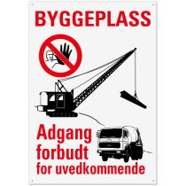 Forbudsskilt: "Byggeplass – Adgang forbudt", aluminium, 70 x 100 cm
