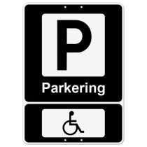 Privatrettslig skilt: Parkering for forflytningshemmede, aluminium, 50 x 70 cm