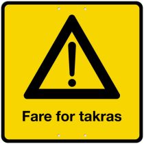 Privatrettslig skilt: "Fare for takras", aluminium, 50 x 50 cm