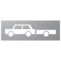 Sjablong: Bil med henger, aluminium, 156 x 36 cm