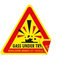 Dobbeltsidig klistremerke: "Gass under trykk", 20 cm