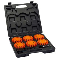 Koffert med 6 oppladbare blinklykter, LED, oransje