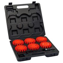Koffert med 6 oppladbare blinklykter, LED, rød