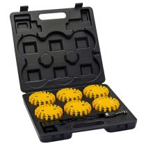 Koffert med 6 oppladbare blinklykter, LED, gul