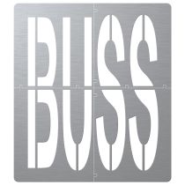 Sjablong: "BUSS", aluminium, 138 x 160 cm