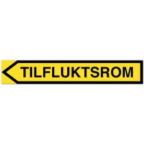Opplysningsskilt: "Tilfluktsrom" pil venstre, aluminium