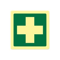 Førstehjelpsskilt: Førstehjelp, metall, 200 x 200 mm
