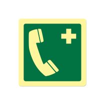 Nødskilt: Nødtelefon, metall, 200 x 200 mm