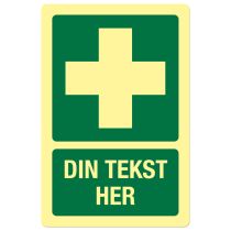 Førstehjelpsskilt: "Din tekst her", metall, 200 x 300 mm