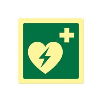 Førstehjelpsskilt: AED – Hjertestarter, metall, 200 x 200 mm