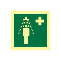 Førstehjelpsskilt: Nøddusj, metall, 200 x 200 mm