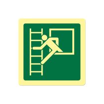 Rømningsveiskilt: Nødvindu med rømningsstige, metall, 200 x 200 mm