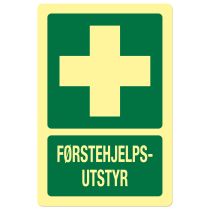 Førstehjelpsskilt: "Førstehjelpsutstyr", metall, 200 x 300 mm