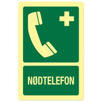 Nødskilt: "Nødtelefon", metall, 200 x 300 mm