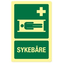 Førstehjelpsskilt: "Sykebåre", metall, 200 x 300 mm