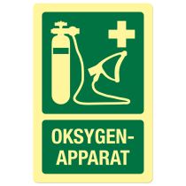 Førstehjelpsskilt: "Oksygenapparat", metall, 200 x 300 mm