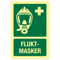 Nødskilt: "Fluktmasker", metall, 200 x 300 mm