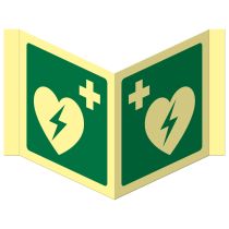 Førstehjelpsskilt: AED – Hjertestarter, metall, 200 x 200 mm (plogskilt)