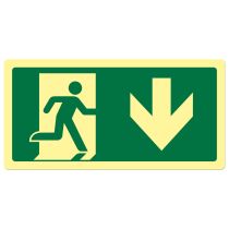 Rømningsveiskilt: Nødutgang pil ned, metall
