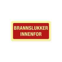 Brannskilt: "Brannslukker innenfor", metall, 200 x 100 mm
