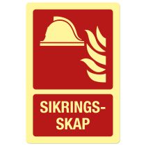 Brannskilt: "Sikringsskap", metall, 200 x 300 mm