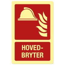 Brannskilt: "Hovedbryter", metall, 200 x 300 mm
