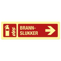 Brannskilt: "Brannslukker" høyre, metall, 400 x 120 mm