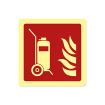 Brannskilt: Brannslukker på hjul, metall, 200 x 200 mm