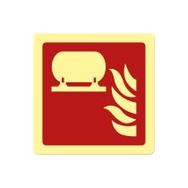 Brannskilt: Fastmontert brannslukningsanlegg, metall, 200 x 200 mm