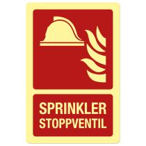 Brannskilt: "Sprinkler stoppventil", metall, 200 x 300 mm