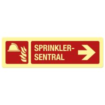 Brannskilt: "Sprinklersentral" høyre, metall, 400 x 120 mm