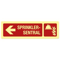Brannskilt: "Sprinklersentral" venstre, metall, 400 x 120 mm