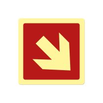 Brannskilt: Diagonal pil, metall, 200 x 200 mm