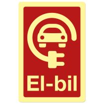 Brannskilt: "El-bil", metall, 200 x 300 mm