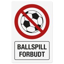 Forbudsskilt: "Ballspill forbudt", metall, 200 x 300 mm