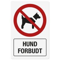 Forbudsskilt: "Hund forbudt", metall, 200 x 300 mm