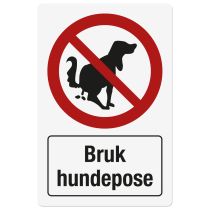 Forbudsskilt: "Bruk hundepose", metall, 200 x 300 mm