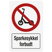 Forbudsskilt: "Sparkesykkel forbudt", metall, 200 x 300 mm