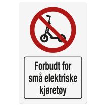 Forbudsskilt: "Forbudt for små elektriske kjøretøy", metall, 200 x 300 mm