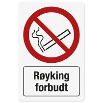 Forbudsskilt: "Røyking forbudt", metall, 200 x 300 mm